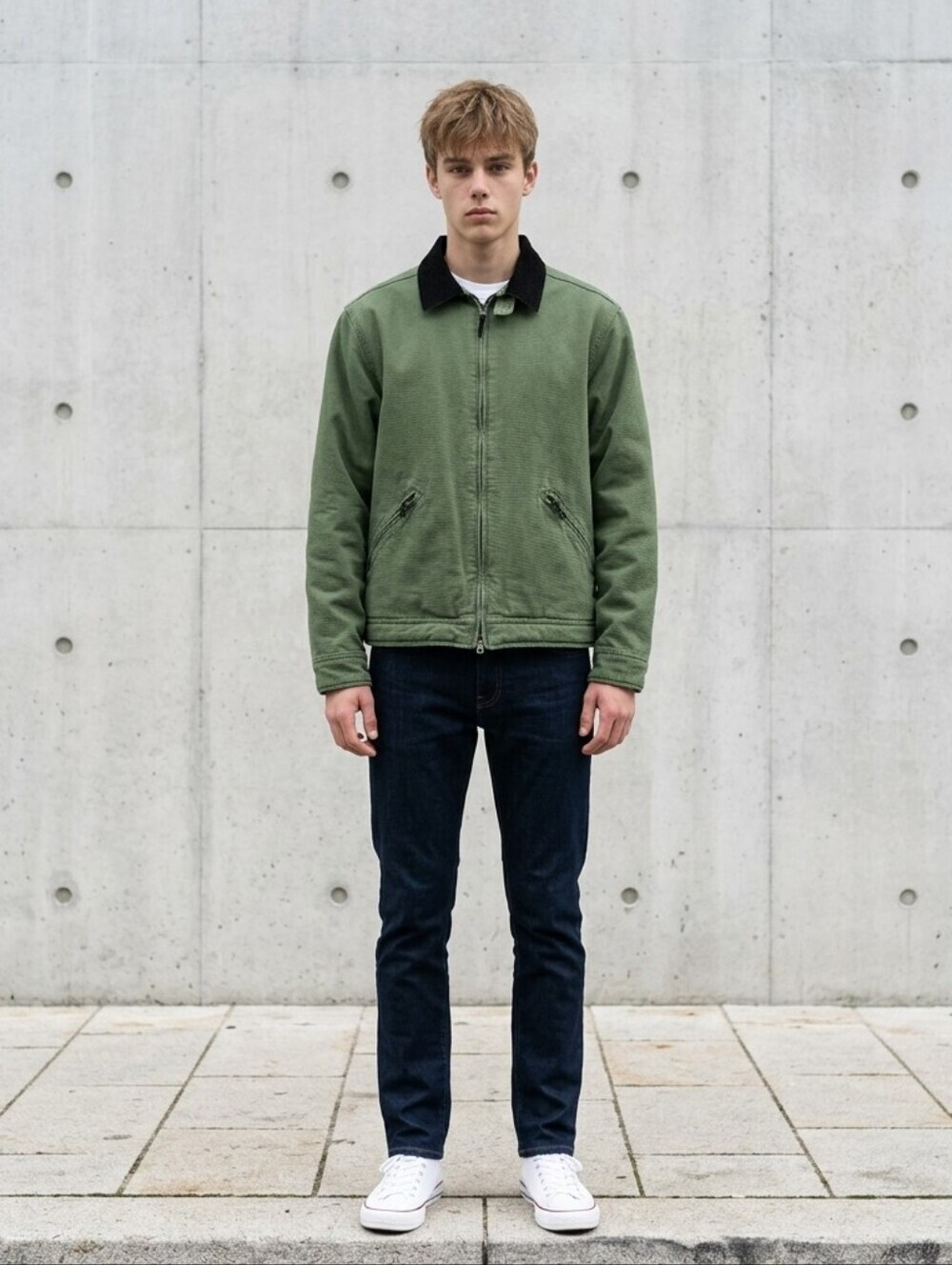 vintage green J Crew 90's canvas work jacket with a black corduroy collar M